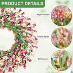 Artgar Front Door Wreath 26 Inch Spring/Summer Wreaths for Front Door, Front Door Wreaths for All Seasons for Indoor Outdoor Home Office Wall Window Wedding Farmhouse Decor (Red&Orange&Purple)