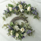 28in Artificial Rose Hydrangea Swag for Lintel,Faux White Penoy Swag Wedding Arch Flowers with Eucalyptus Leaves Blueberry,Rustic Floral Swag for Home Room Garden Front Door Party Decor