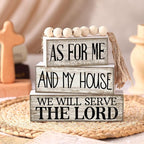 Yuntau 4 Pcs Farmhouse Christian Decor Farmhouse Bible Verse Tiered Tray Decor Rustic Retro Wood Bead Garland As for Me and My House We Will Serve The Lord Block Jesus Sign for Home Shelf Mantel