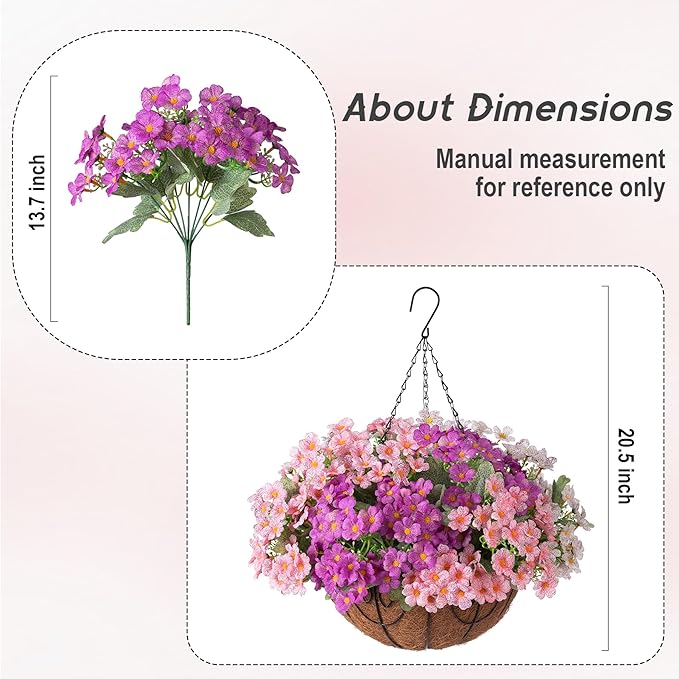 Artificial Flower in Hanging Basket Outdoor Indoor Decoration,Coconut Lining Flowerpot with Faux Plant,Daisy with Eucalyptus Leaves Arrangement for Home Spring Summer Decor(Pink White Purple)