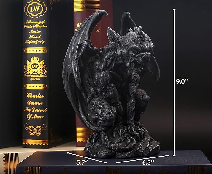 JORAE Winged Gargoyle Statue Indoor Outdoor Home Decor Sitting Guardian Sculpture Halloween Figurines, 9 in, Polyresin