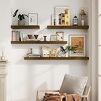 Solid Wood Floating Shelves For Wall, 24”W x 9”D x 1.56”H Large Wall Shelves for Living Room Bedroom Bathroom Kitchen Drcor Storage with Invisible Heavy-Duty Metal Bracket, Light Brown, Set of 2