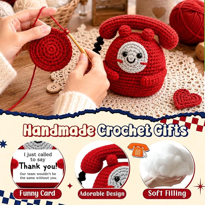 Funny Thank You Gift for Women Men Coworkers, Team, Boss, Employee – Handmade Crochet Phone Doll with “I Just Called to Say Thank You” Perfect for Farewell, Retirement, Employee Appreciation