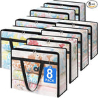 8 Pack Clear Storage Bags for Comforter, Clothes & Bedding, Plastic Blanket Storage with Zipper and Handle, Moving Bags, Closet Organizer and Under-Bed Storage (40L)