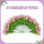 Artificial Flowers for Outdoor Spring Summer Decoration, 10 Bundles Fake Plastic Flower Plant, Faux Colorful Silk Morning Glory Eucalyptus for Outside Garden Porch Front Door Decor, Pink