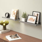 Boswillon Floating Shelves for Wall, Wall Shelves Set of 2, Bedroom Shelves with Lip, Display Picture Ledge Shelf for Wall Decor Bedroom Living Room Bathroom Kitchen - Grey