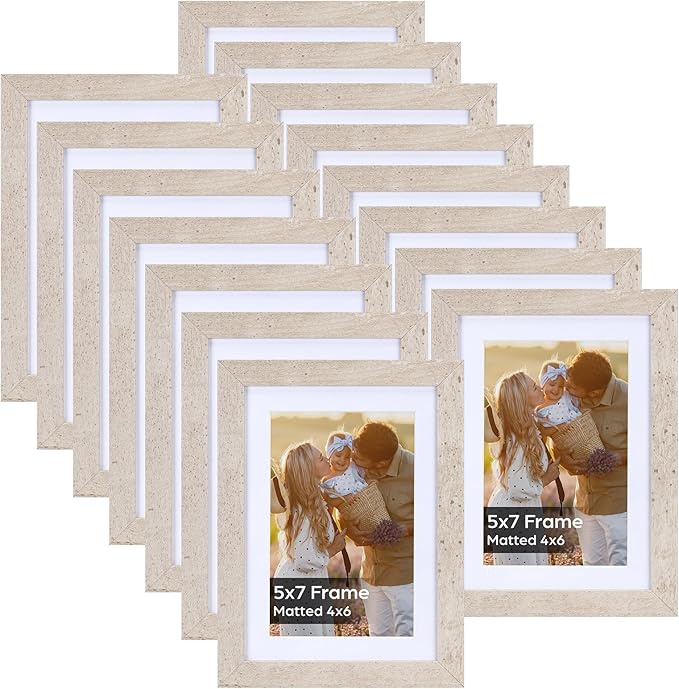 Lyeasw 5x7 Picture Frame 15 Pack, Display Pictures 4x6 with Mat or 5x7 without Mat, Beige Bulk Photo Frames for Wall or Tabletop