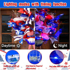 Lighted Up 4th of July Wreaths with Bow, Red White and Blue Mesh Artificial Wreath, American Flag Patriotic Gnome Wreath Decor for Independence Day Front Door Farmhouse Home Wall