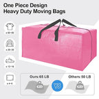 12 Pack Heavy Duty Large Moving Bags W/Backpack Straps - Strong Handles & Zippers, Storage Totes For Space Saving, Fold Flat, Alternative to Moving Box and Storage Bin, Pink