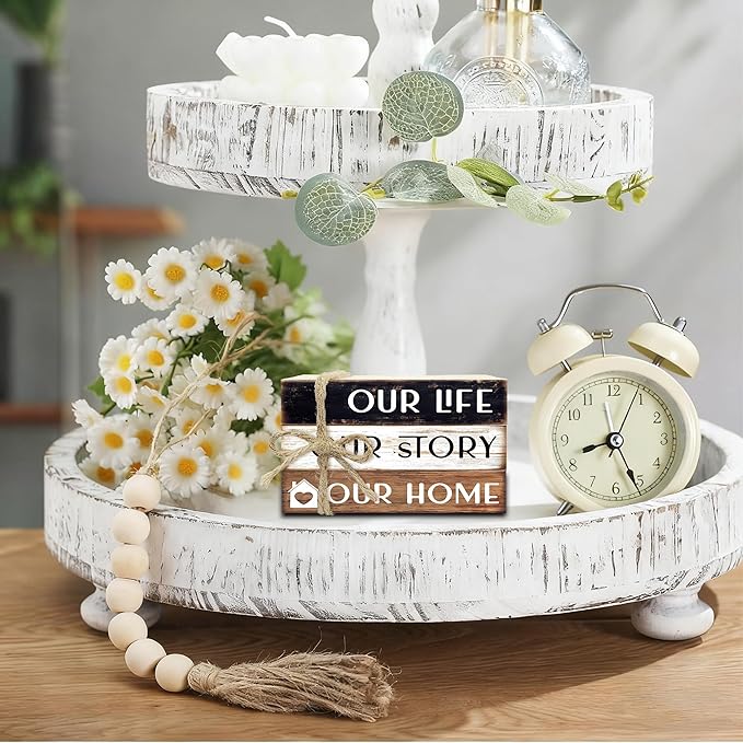 Decorative Books for Home Decor, Rustic Wood Book Stack for Table Decor, Our Life Our Story Our Home Decoration Books for Living Room Bookshelf, Farmhouse Stacked Books Decoration (L57)