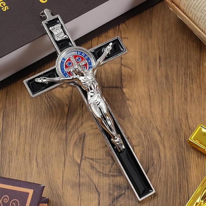 XIPENGKEJI Black Metal Enamel Crucifix,Cross for Christian Wall Art,Black Jesus Wall Art-Perfect Decoration,Home Decoration for Spiritual Salvation,Christian Gifts-7.87Inch X 3.85Inch