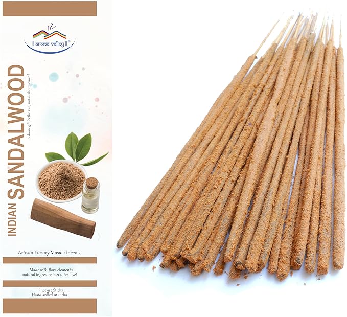 Indian Sandalwood Incense Sticks - Artisan Luxury Masala Incense - Divine Scent for Home, Meditation & Aromatherapy - Handrolled 30 Sticks