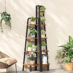 HOOBRO Corner Shelf, 5-Tier Corner Shelf Stand, 66.9” Tall Ladder Bookshelf, Industrial Corner Display Shelf Plant Stand for Living Room, Kitchen, Home Office, Rustic Brown BF145CJ01