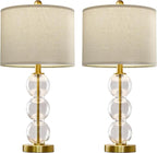 Oneach 25" Glass Table Lamps Set of 2, Gold Modern Table Lamps with USB Ports for Living Room, Linen Shade Bedside Lamps for Bedroom, Nightstand, Side Table (Bulbs not Included)