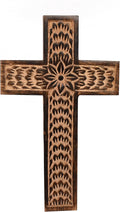 Samhita Mango Wood Wall Cross, Jesus Christ Floral Carving Family Cross Decor,Home Decoration (10" x 6" x 0.5")