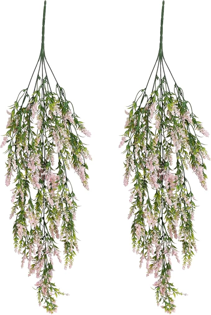 2 Pcs Artificial Lavender Teardrop Rattan, Spring Summer Front Door Hanging Floral Swags for Wall Basket Filler, Garden Home Easter Decoration-28.7in(Pink)