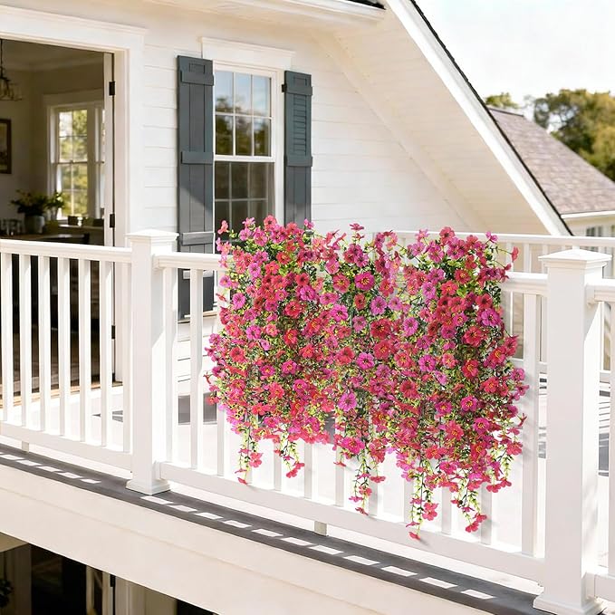 Homsunny Artificial Hanging Flowers for Outdoor, 2PCS Fake Flowers Faux Silk Daisy with Eucalyptus Leaves, UV Resistant Aritificial Outdoor Flowers for Spring Home Patio Balcony Yard Porch Decor