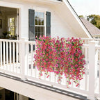 Homsunny Artificial Hanging Flowers for Outdoor, 2PCS Fake Flowers Faux Silk Daisy with Eucalyptus Leaves, UV Resistant Aritificial Outdoor Flowers for Spring Home Patio Balcony Yard Porch Decor
