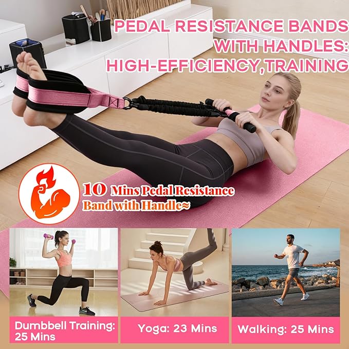 Multifunction Pedal Resistance Band with Handle, 3 Tube Adjustable 30/40/50LB Foot Pedal Puller Resistance Bands with Poster, Extended Length Tension Rope for Men Women Full Body Workout Home Gym