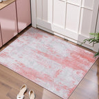 Ciicool Modern Abstract Area Rug, 2x3 Pink Grey Washable Small Entryway Rug, Low Pile Soft Non-Slip Kitchen Rug Thin Throw Rugs Room Mat Foldable Bathroom Rugs Non-Shedding Floor Carpet Indoor