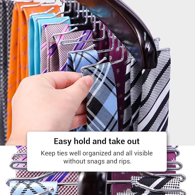 Tie Rack Hanger for Closet: Ohuhu 2 Packs 24 Folding Hooks Tie Hangers for Men Wooden Tie Holder Organizer Space Saving Necktie Storage 360 Degree Rotating Ties Belts Scarves Tank Tops-Walnut