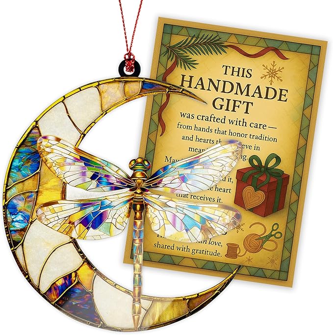 Dragonfly Gifts for Women, Dragonfly Moon Ornament for Christmas Tree Decoration, Birthday Gift for Mom, Mama Gifts Decor, Hanging Car Charm, Symbol of Love, Hope & Transformation