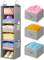 Pipishell Hanging Closet Organizer 6-Shelf, Hanging Shelves for Closet with 3 Removable Drawers & Side Pockets for Bedroom, Garment Rack and Wardrobe Organization, 12' x 12' x 43.3', Dark Gray