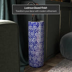 Red Lantern 24" White Flowers on Blue Umbrella Stand