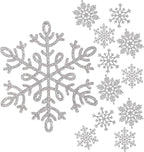 Whaline 40Pcs Silver Glitter Snowflake Winter Snowflake Ornaments Christmas Hanging Decorations with 197 Inches Silver Rope for Wedding Birthday Home Xmas Tree Window Door Accessories