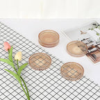 Modern Clear Coasters Set of 5- Glass Cute Coasters for Drinks Crystal Coaster Round Chic Cup Mat Cute Coffee Table Coaster for Kitchen, Bar, Dining Room, Living Room, Patio(Amber)