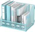 SUPEASY Desk Organizers Metal Desk Magazine File Holder with 5 Vertical Compartments Rack File Organizer for Office Desktop, Classroom, Home Workspace, Blue Plus