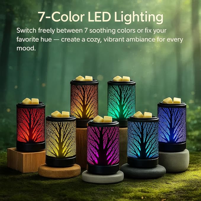 MeplLivs Wax Melt Warmer Electric Wax Warmer PTC Heating Plate with 7 Colors LED Changing Light Reusable Silicone Fragrance Warmer for Home Office Gifts & Decor