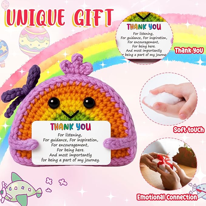 MAMAGIFTREE Teacher Appreciation Gifts for Women Men - Handmade Crochet Rainbow Doll with Positive Card, Thank You for Listening Encouragement Present for Coworker, Friend, Birthday
