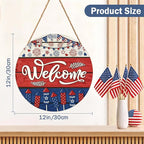 Memorial Day Decorations Door Sign for Front Door, Independence Day Patriotic Wreaths Welcome Sign, Round Wood Hanging Door Sign for Memorial Day 4th of July Patriotic Wreaths Outdoor 12”x 12”