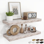 RICHFOCUS 28Inch Floating Shelves for Wall 2 Pack Shelves for Bedroom|Kitchen|Bathroom|Laundry Room Rustic Wood Wall Mounted Shelf with Invisible Brackets for Books|Storage|Decor, Rustic White