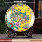 LIYAOLI Decorative Plates for Display,2024 Chinese Classical Colorful Peacock Birds and Peony Flowers Plate Decor Handmade Art Decor for Display Living Room Table