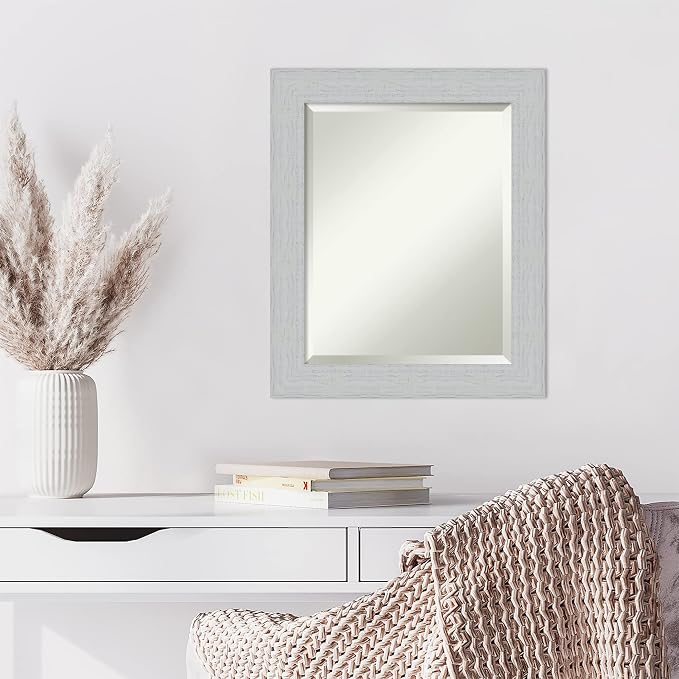 Amanti Art White Wall Mirror 24x20 Shiplap White Rectangle Bathroom Mirror for Wall Decor Living Room, Small Cottage Wood Frame, Hangs Horizonally and Vertically, Bathroom Decor, Beveled Edge