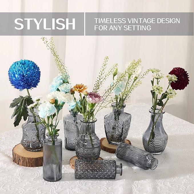 Mini Bud Vases As Wedding Centerpieces for Tables,Clear Bud Vases for Flowers,Small Flower Vases Suitable for Birthday Party,Anniversary,Wedding Reception,Baby Shower (Black, 12PCS)