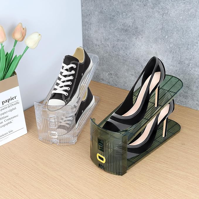 Yes!Fresh Shoe Slots Organizer, Boutique Display Style Shoe Stacker for A Pair of Shoes, Separable Shoe Rack for Closet Organization, 3 Adjustable Narrow Shoe Rack (Clear, 8 Pack)