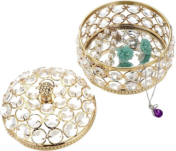 Hipiwe Crystal Mirrored Jewelry Box - Jewelry Trinket Organizer Treasure Box Home Decor Ring Earrings Necklace Storage Holder Chest Keepsake Box,Birthday Christmas Gift for Women, Large