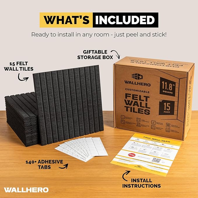 WALLHERO Large Bulletin Board, Tack Board, 59"x36" | 15 Pack | Wall Pin Board, Cork Board Alternative for Walls, Tablero de Corcho para Pared, Cord Board for Wall (Black Slats)