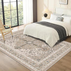 U'Artlines Boho Vintage Area Rug 5x7 Machine Washable Low Pile Soft Floor Carpet Non Slip Non Shedding Accent Rug for Living Room Bedroom Entryway Dining Room Office Beige＆Brown