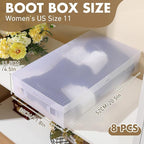 Sintuff 8 Pack Large Boot Storage Boxes with Lids for Tall Boots 20.5" x 11.8" x 4.5" Stackable Clear Plastic Shoe Organizer Container Space-saving Shoe Storage Box for Sneakers and High Heels