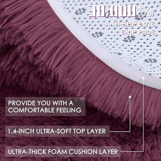 OLANLY 2x6 Machine Washable Runner Rugs for Hallway, Soft Fluffy Shaggy Bedside Rugs for Bedroom, Living Room, Indoor Floor Carpet for Kids Girls Boys, Nursery Rooms, Home Decor Aesthetic, Burgundy