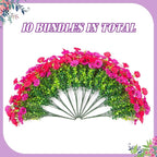 Artificial Flowers for Outdoors, 10 Bundles Fake Plastic Flower Plant, Faux Colorful Silk Morning Glory Eucalyptus for Spring Summer Outside Garden Porch Front Door Decor, Hot Pink Purple