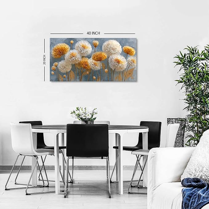Abstract White Flower Wall Art Golden Floral Pictures Wall Decor Neutral Flowers Canvas Painting Boho Blossom Posters Print Nature Botanical Artwork Bedroom Living Room Office Home Decoration 20x40