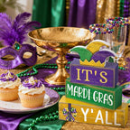 Lineshading 4 Pcs Mardi Gras Table Decorations Wooden Jester Hat Purple Golden Green Carnival Tiered Tray Decor Mardi Gras Centerpieces Decorative Hat Block Signs for Home Masquerade Party Kitchen