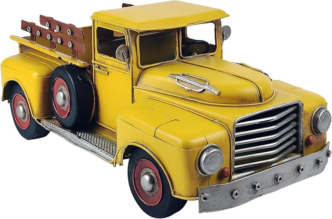 Vintage Farmhouse Yellow Truck Pickup Truck Rustic Metal Home Decor Collectible Vehicle Car Model Home Table Desktop Tabletop Gift Decoration