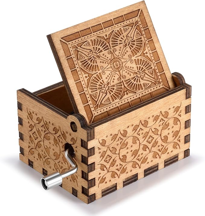 Huntmic Wooden Beauty and The Beast Music Box,Hand Crank Classic Antique Carved Wood Musical Boxes Gift for Birthday/Valentine's Day/Christmas(Beauty and The Beast)