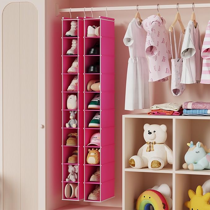 MAX Houser 10-Shelf Hanging Shoe Shelf Organizer, Hanging Shoe Storage for Closet, Slim Hanging Closet Organizer,10-Tier Narrow Hanging Storage Shelves or Baby Closet Room-Pink